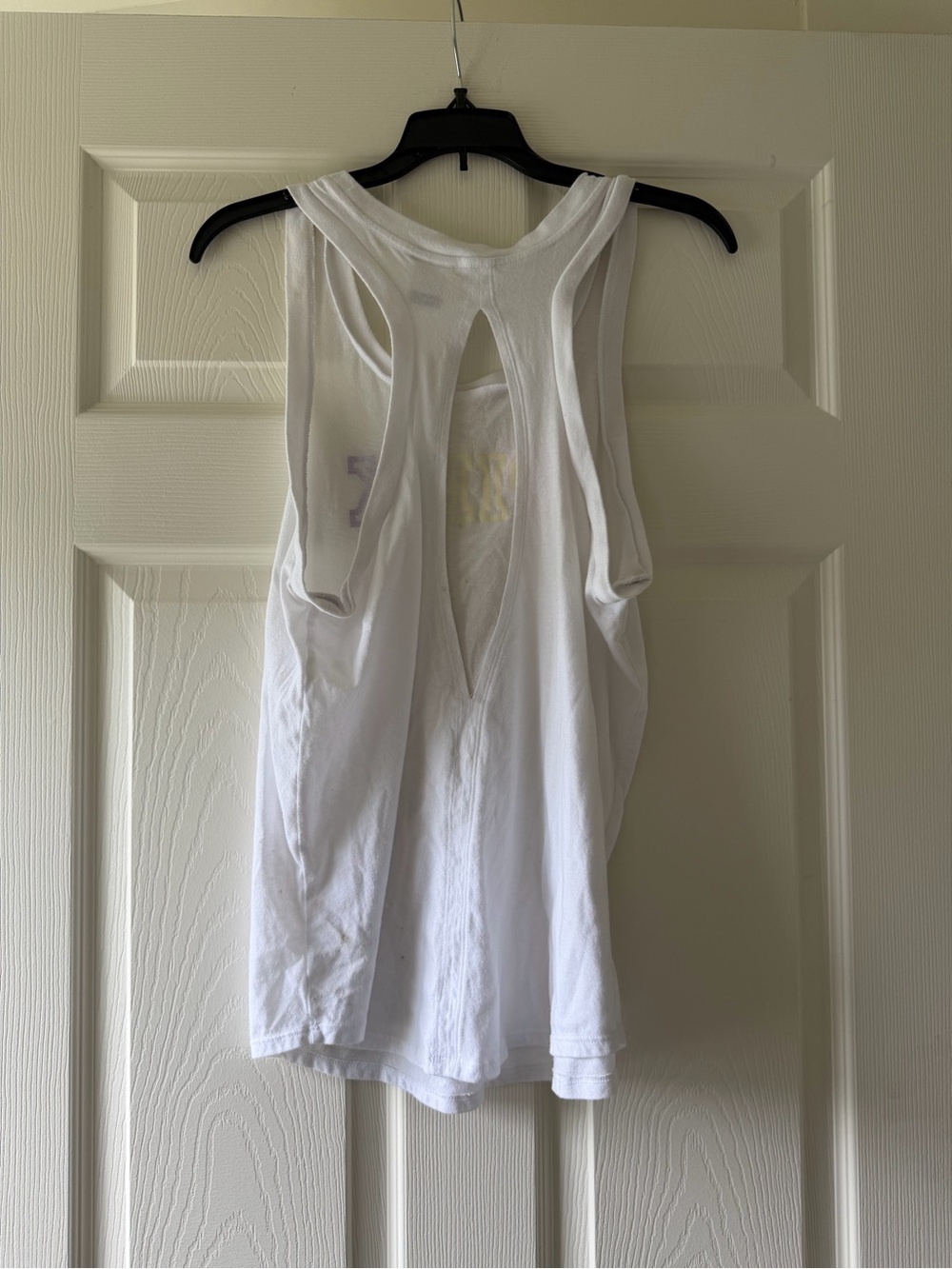 PINK Victoria's Secret White Racerback Tank with Black Logo - Picture 3 of 4